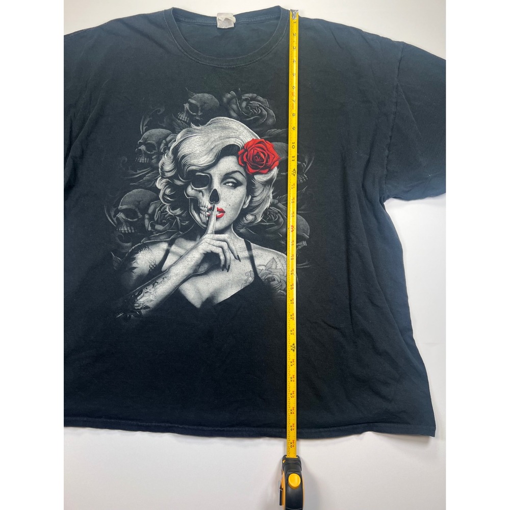 Fruit of the Loom Graphic T-Shirt Mens 3XL Black Skull Rose Shush‎ Gothic Tee - Picture 3 of 7